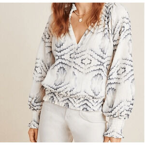 Anthropologie Porridge Inez Cotton Gauze smocked Long Sleeve Blouse Top sz M